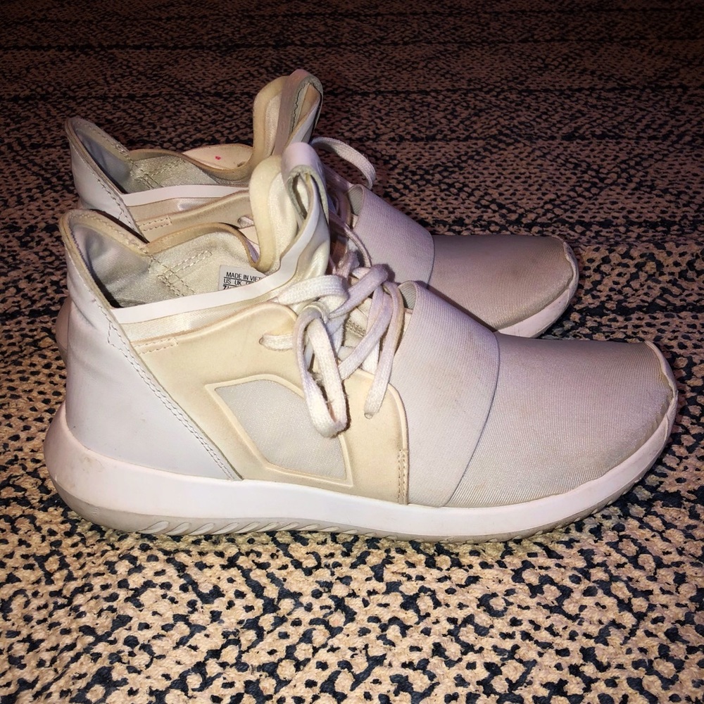 White Adidas Tubular High Tops